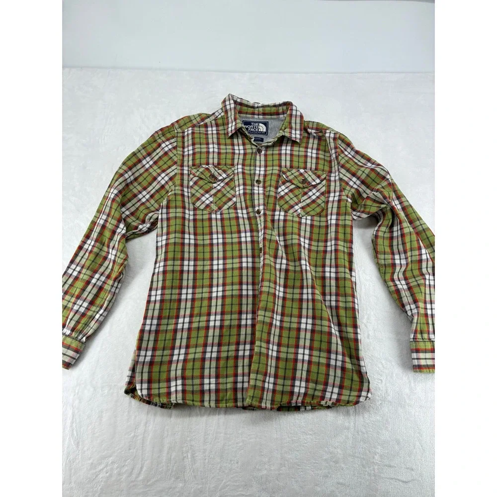 The North Face Flannel Mens Large Shirt Green Plaid Long Sleeve Button Up 6430